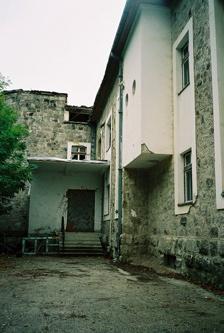 Entrance to Trepca School, showing disrepair