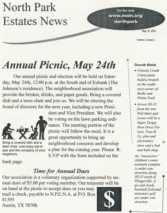 North Park Estates Newsletter Page 1