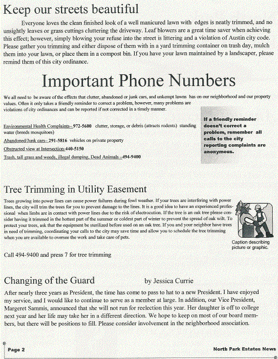 North Park Estates Newsletter Page 2